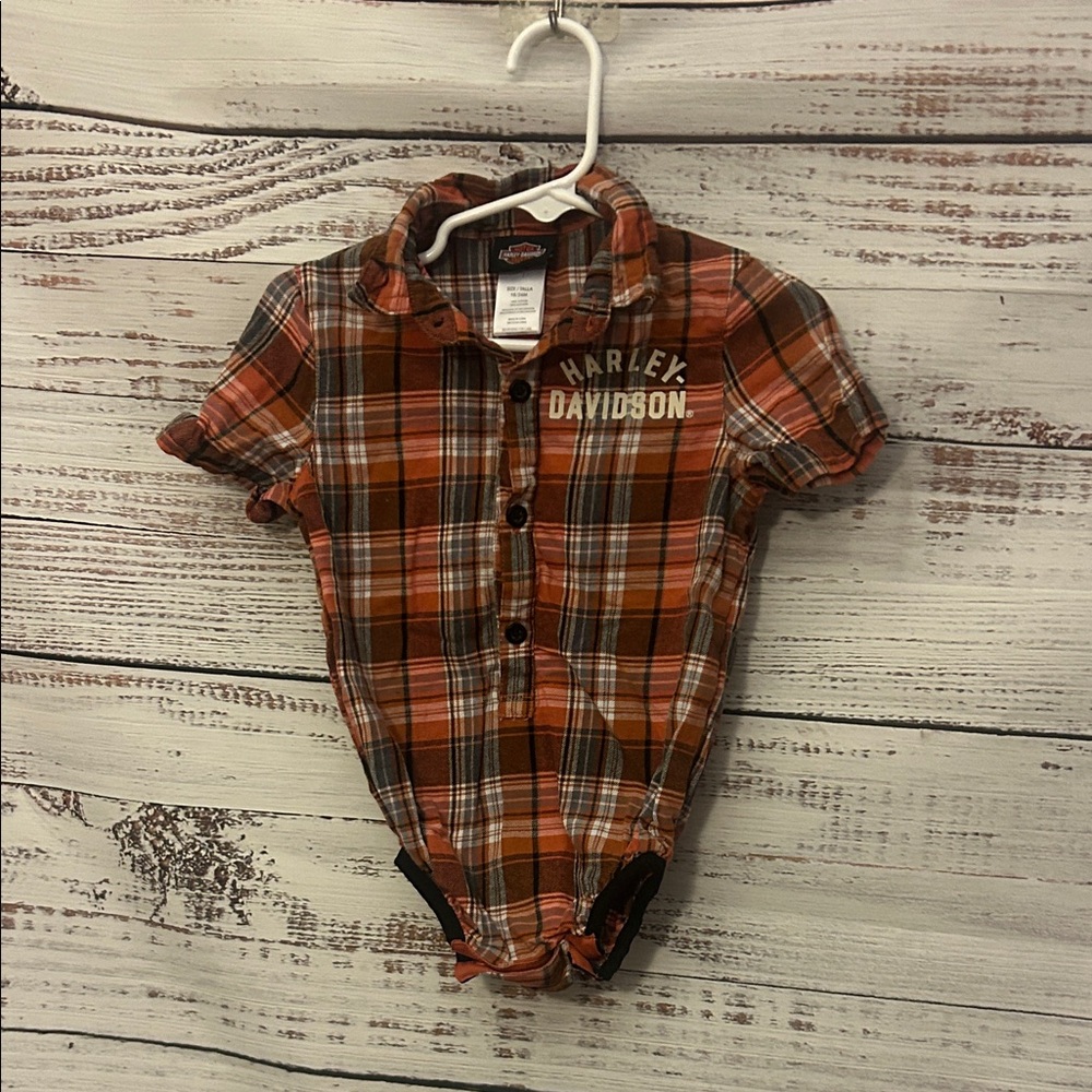 Harley-Davidson Kids Plaid Bodysuit in Orange and Black size 18-24 months